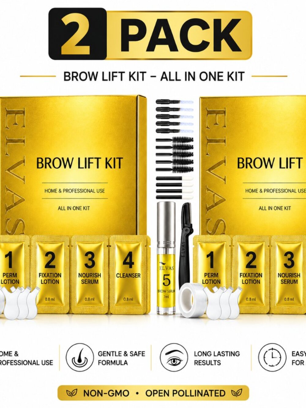 2 Sets Brow Lamination Kit 5 Pack - DIY Eyebrow Lift for Fuller Thicker Brows